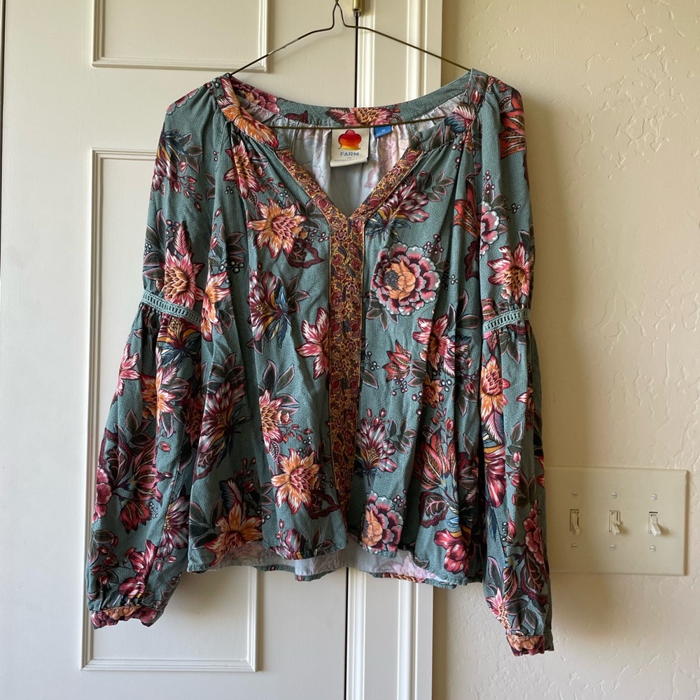 Farm Rio Anthropologie Paola Floral Peasant Blouse Size XS - Picture 4 of 8